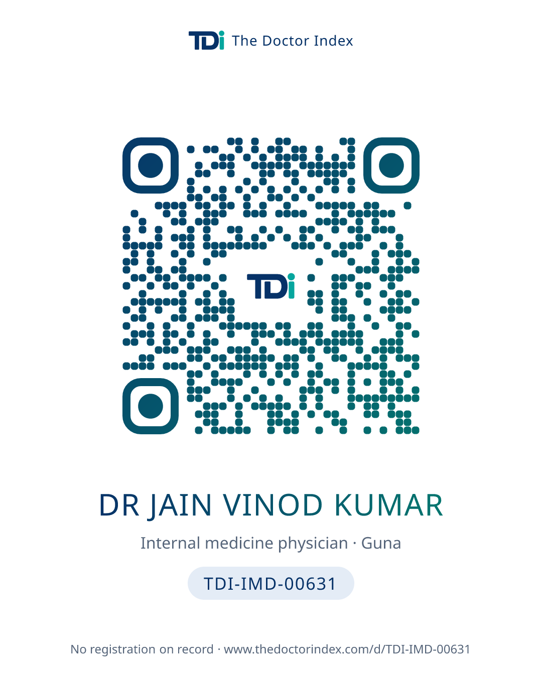 QR card for Dr Jain Vinod Kumar, TDI-IMD-00631