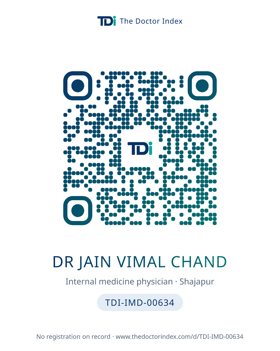 QR card for Dr Jain Vimal Chand, TDI-IMD-00634