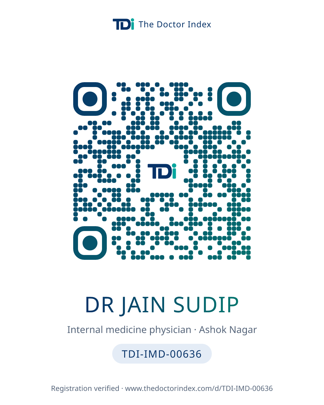 QR card for Dr Jain Sudip, TDI-IMD-00636