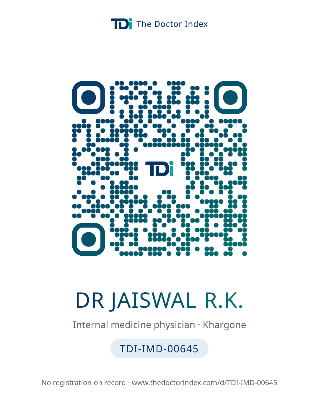 QR card for Dr Jaiswal R.K., TDI-IMD-00645
