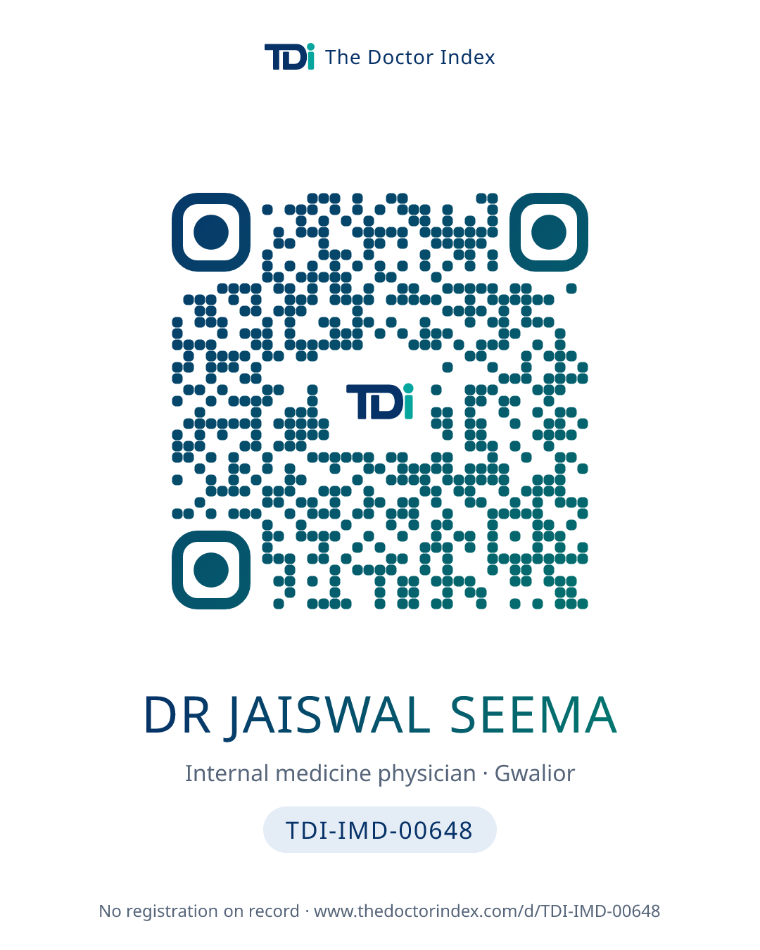 QR card for Dr Jaiswal Seema, TDI-IMD-00648