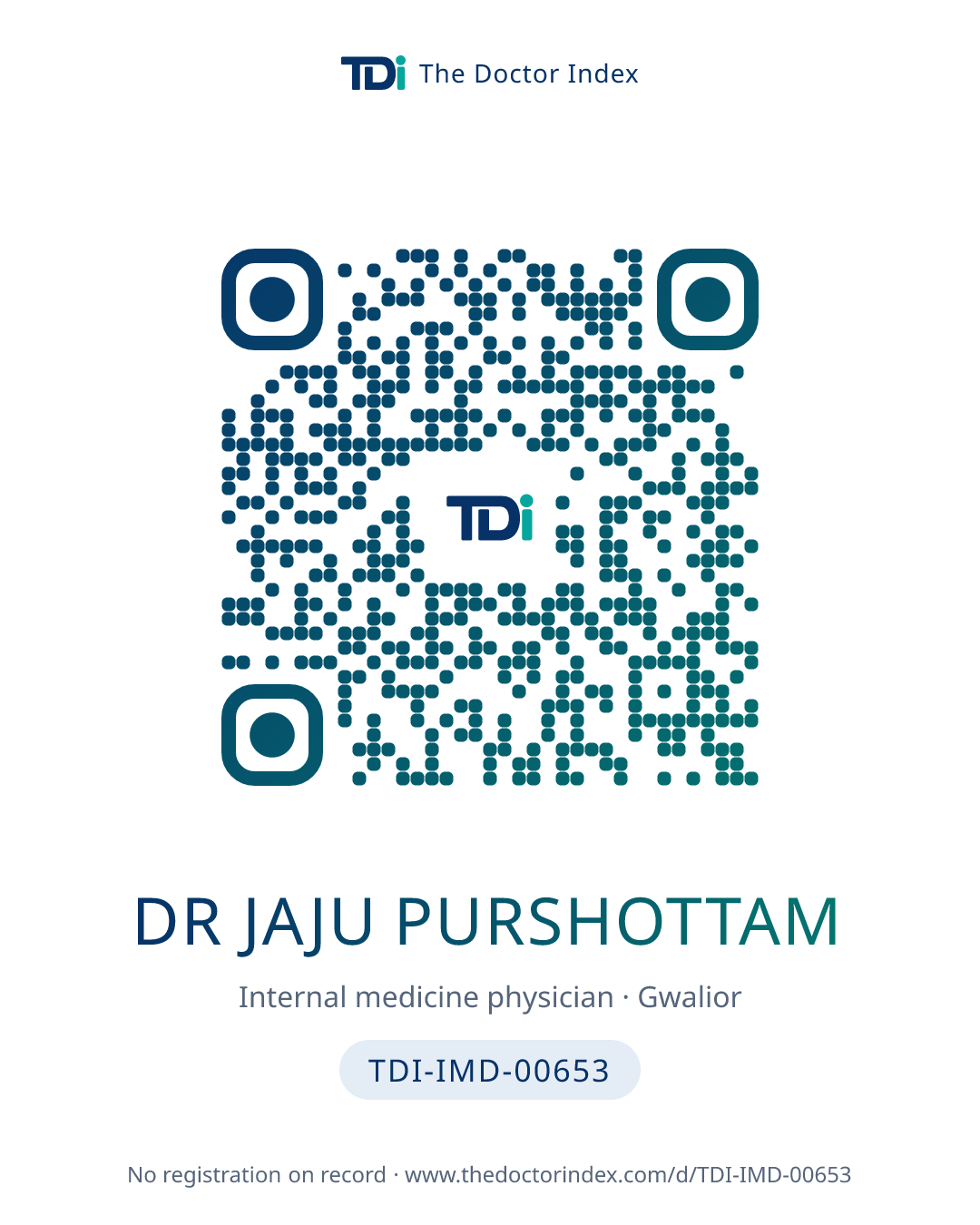 QR card for Dr Jaju Purshottam, TDI-IMD-00653