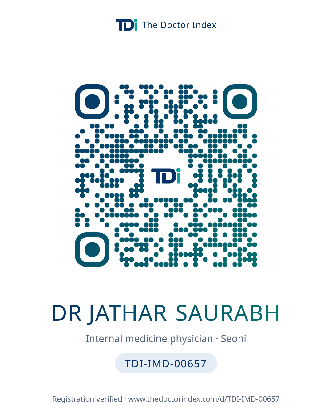 QR card for Dr Jathar Saurabh, TDI-IMD-00657