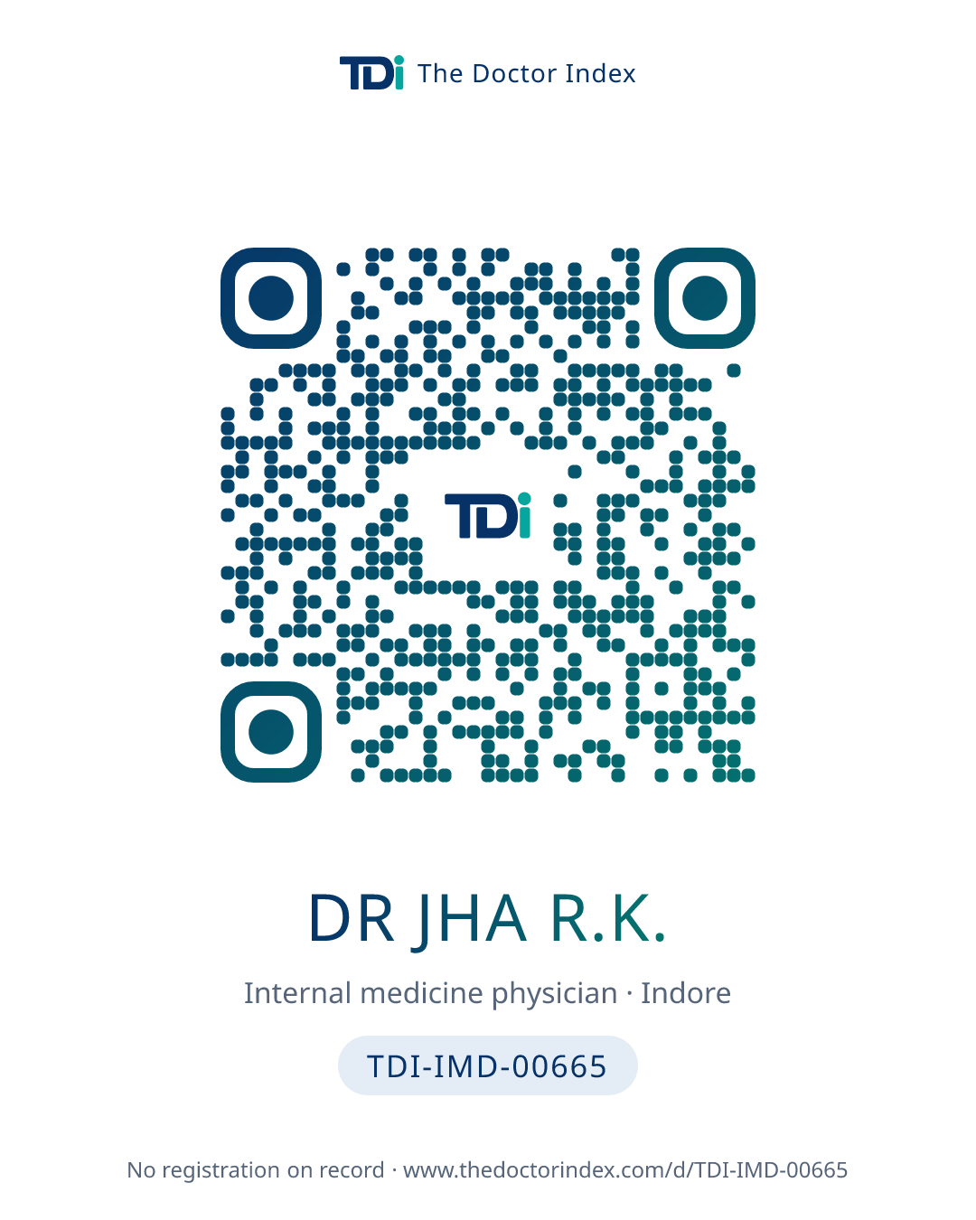 QR card for Dr Jha R.K., TDI-IMD-00665