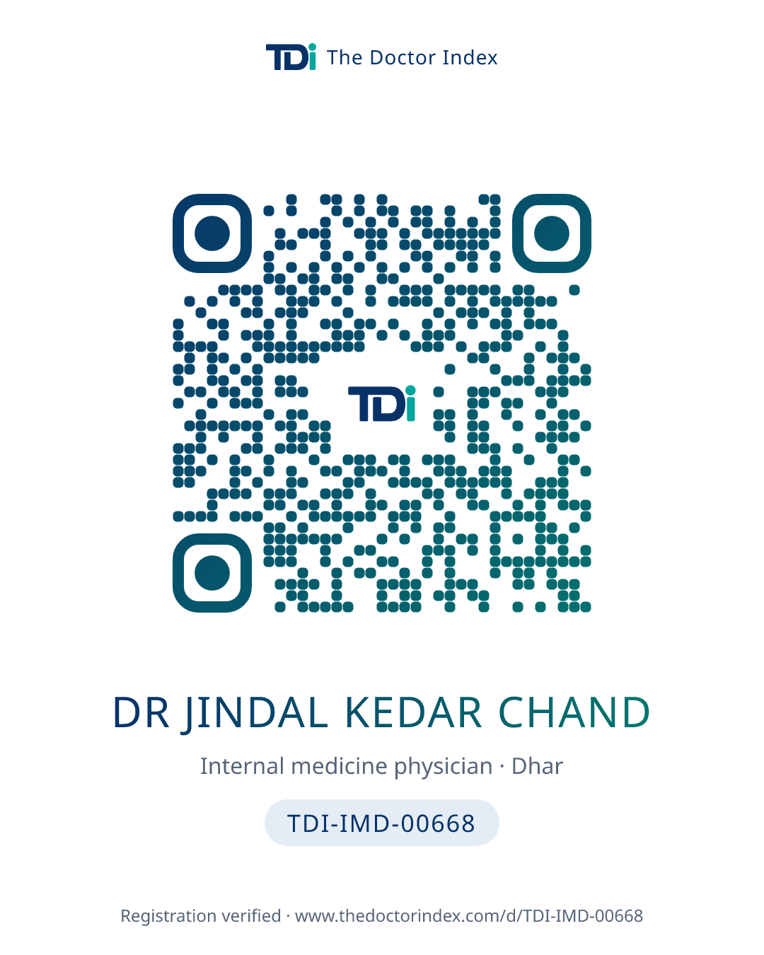 QR card for Dr Jindal Kedar Chand, TDI-IMD-00668