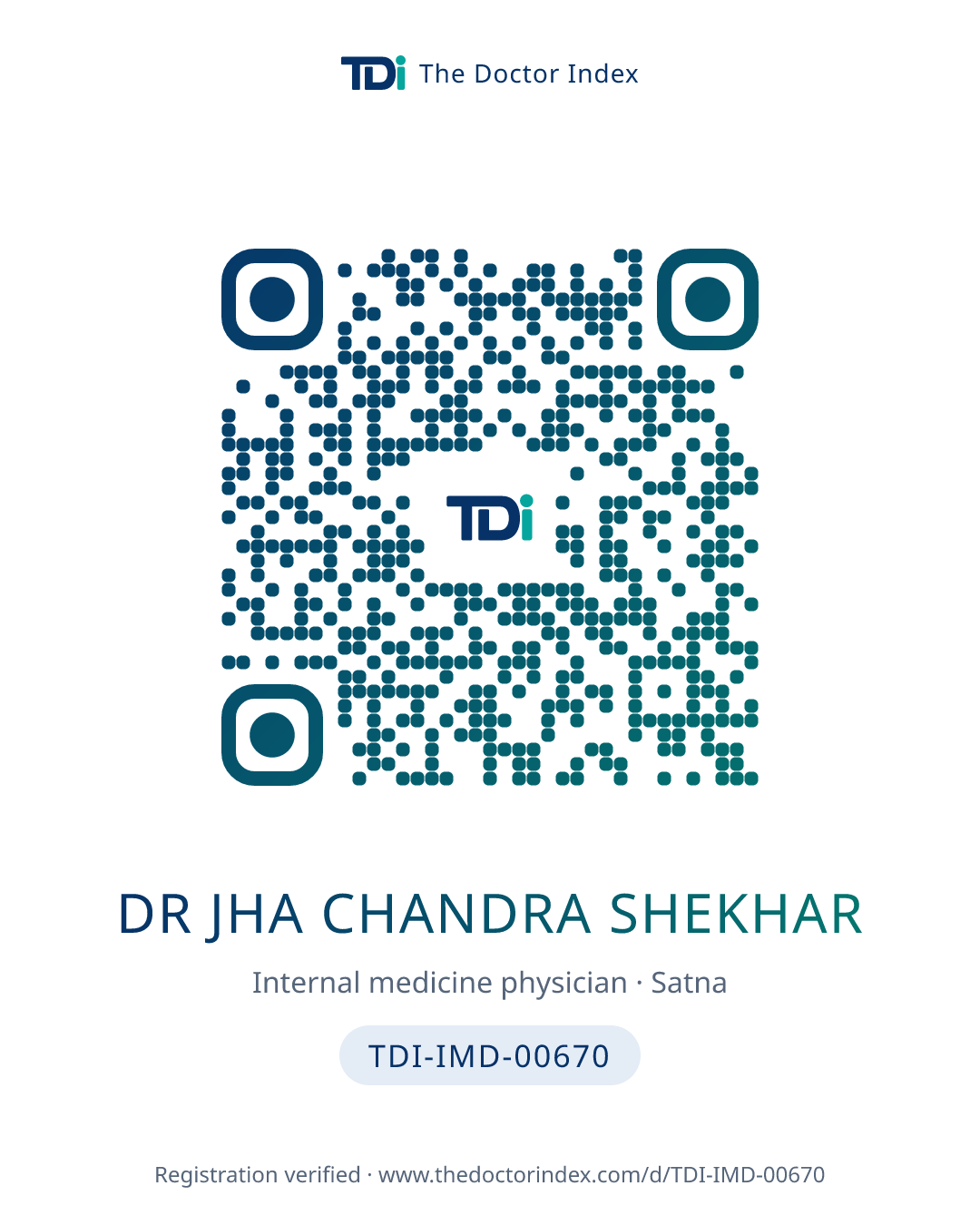QR card for Dr Jha Chandra Shekhar, TDI-IMD-00670