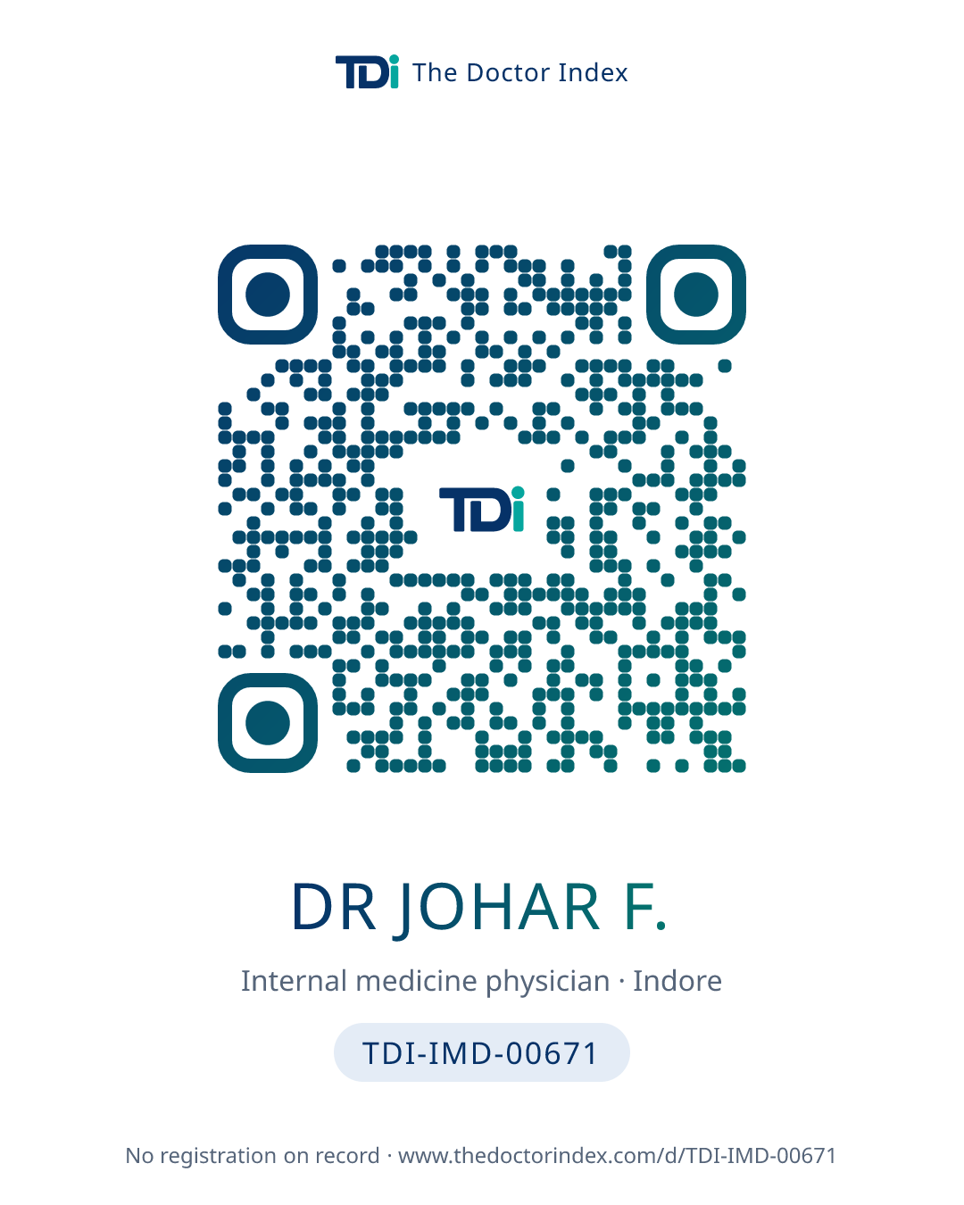 QR card for Dr Johar F., TDI-IMD-00671