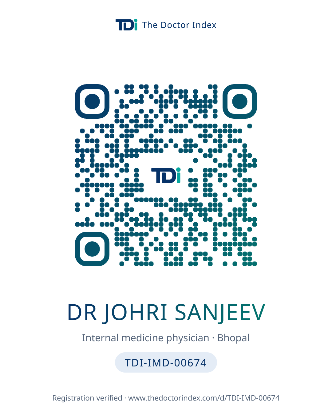 QR card for Dr Johri Sanjeev, TDI-IMD-00674