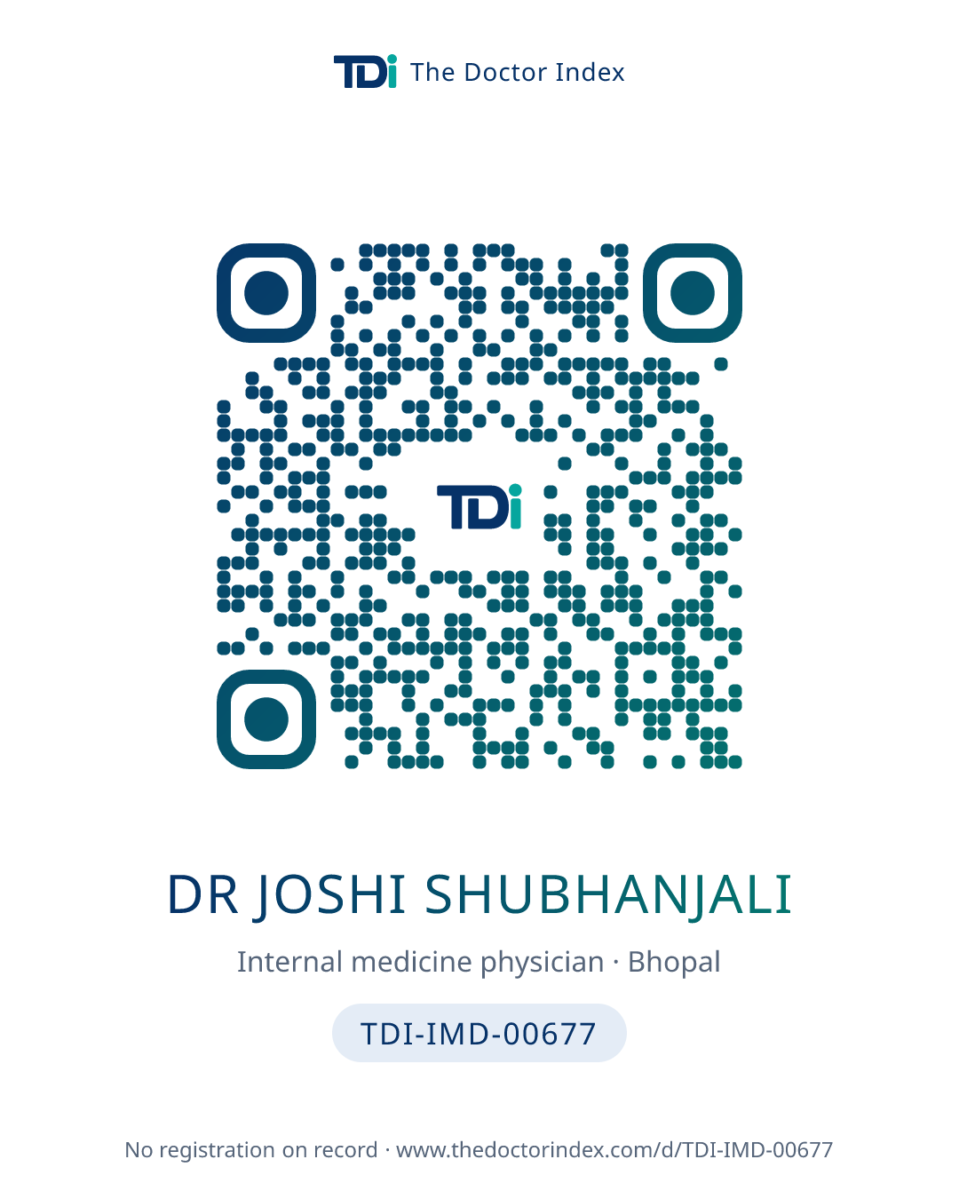 QR card for Dr Joshi Shubhanjali, TDI-IMD-00677