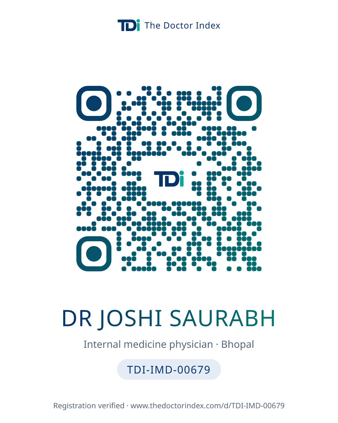 QR card for Dr Joshi Saurabh, TDI-IMD-00679
