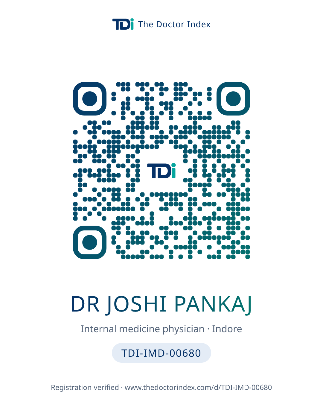 QR card for Dr Joshi Pankaj, TDI-IMD-00680