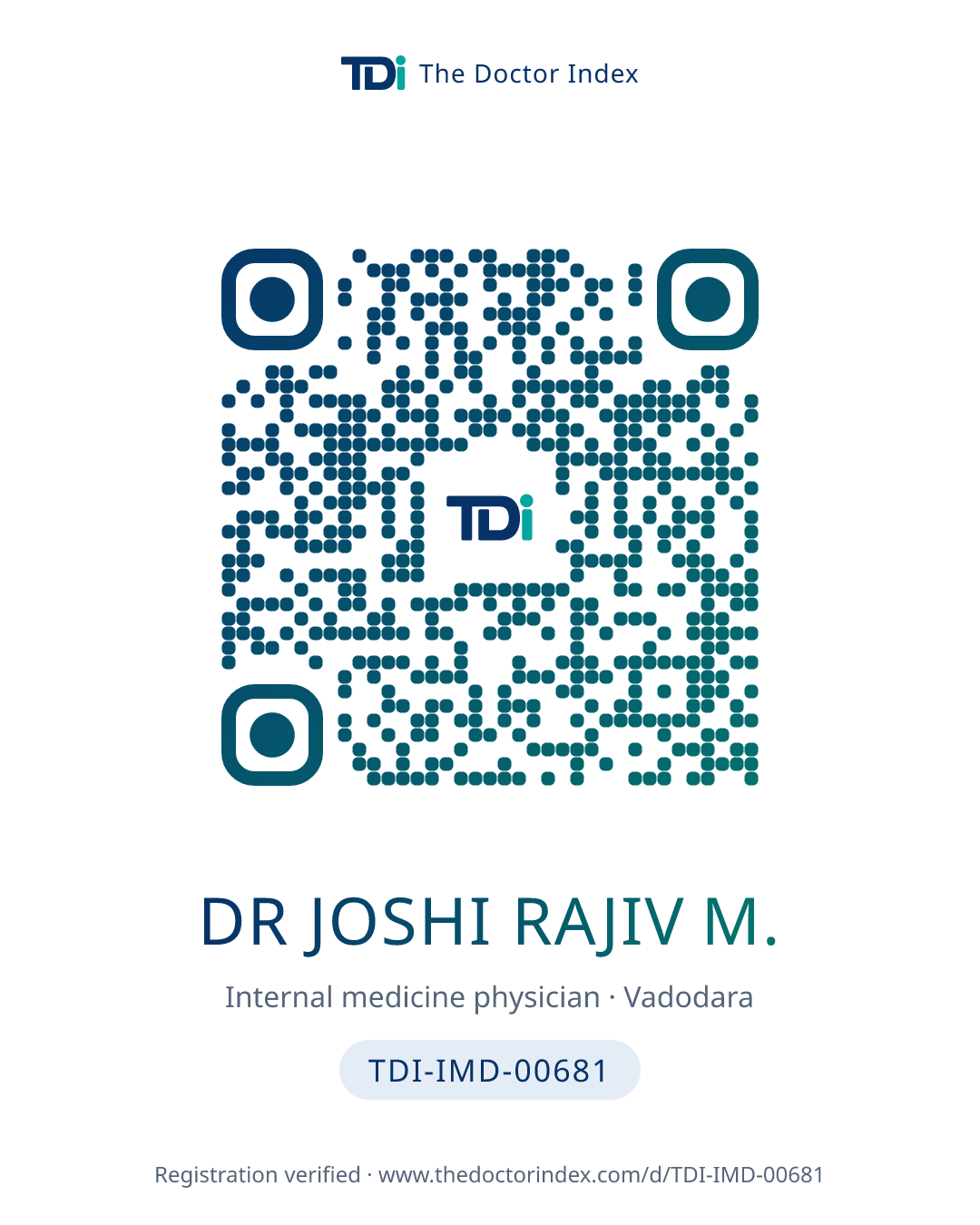 QR card for Dr Joshi Rajiv M., TDI-IMD-00681
