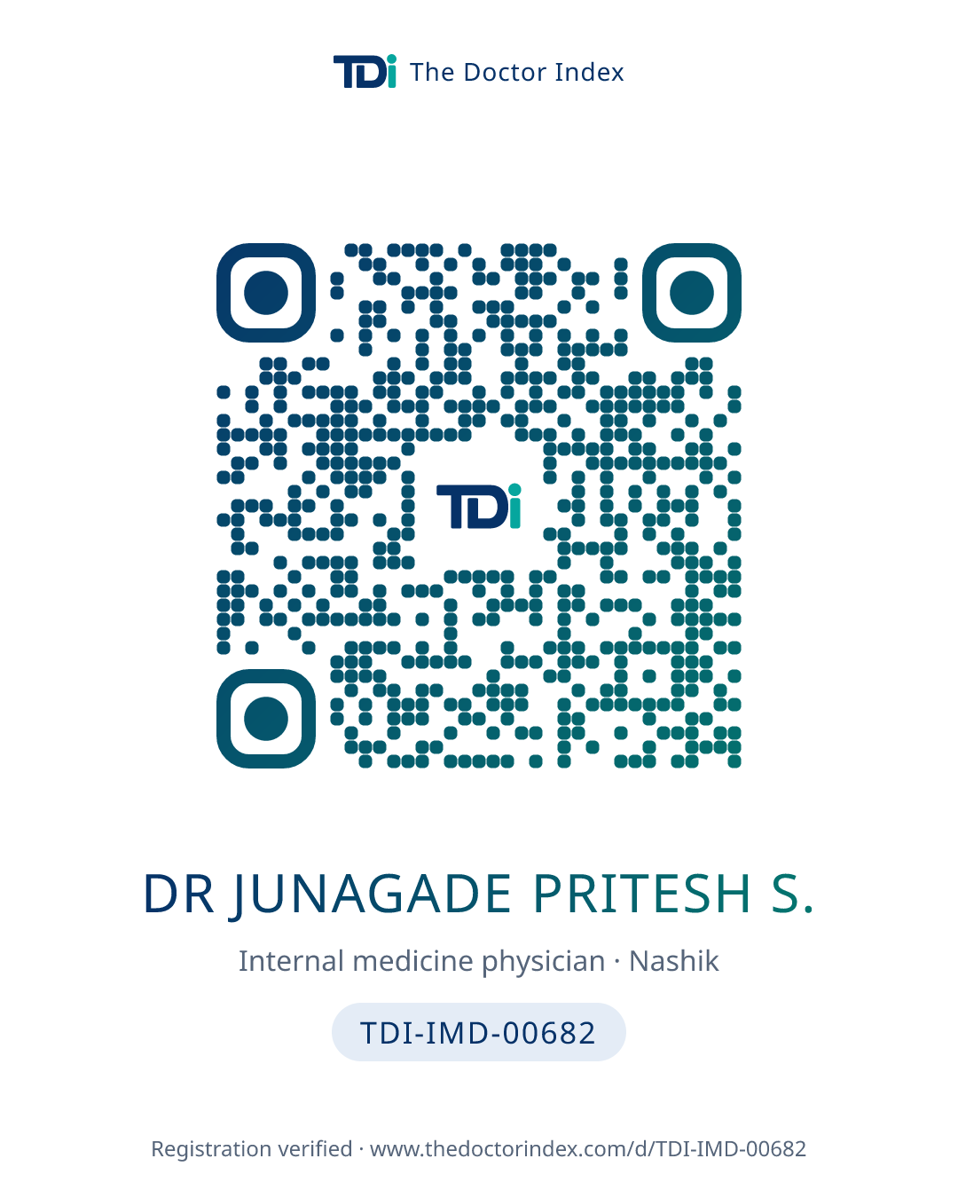 QR card for Dr Junagade Pritesh S., TDI-IMD-00682