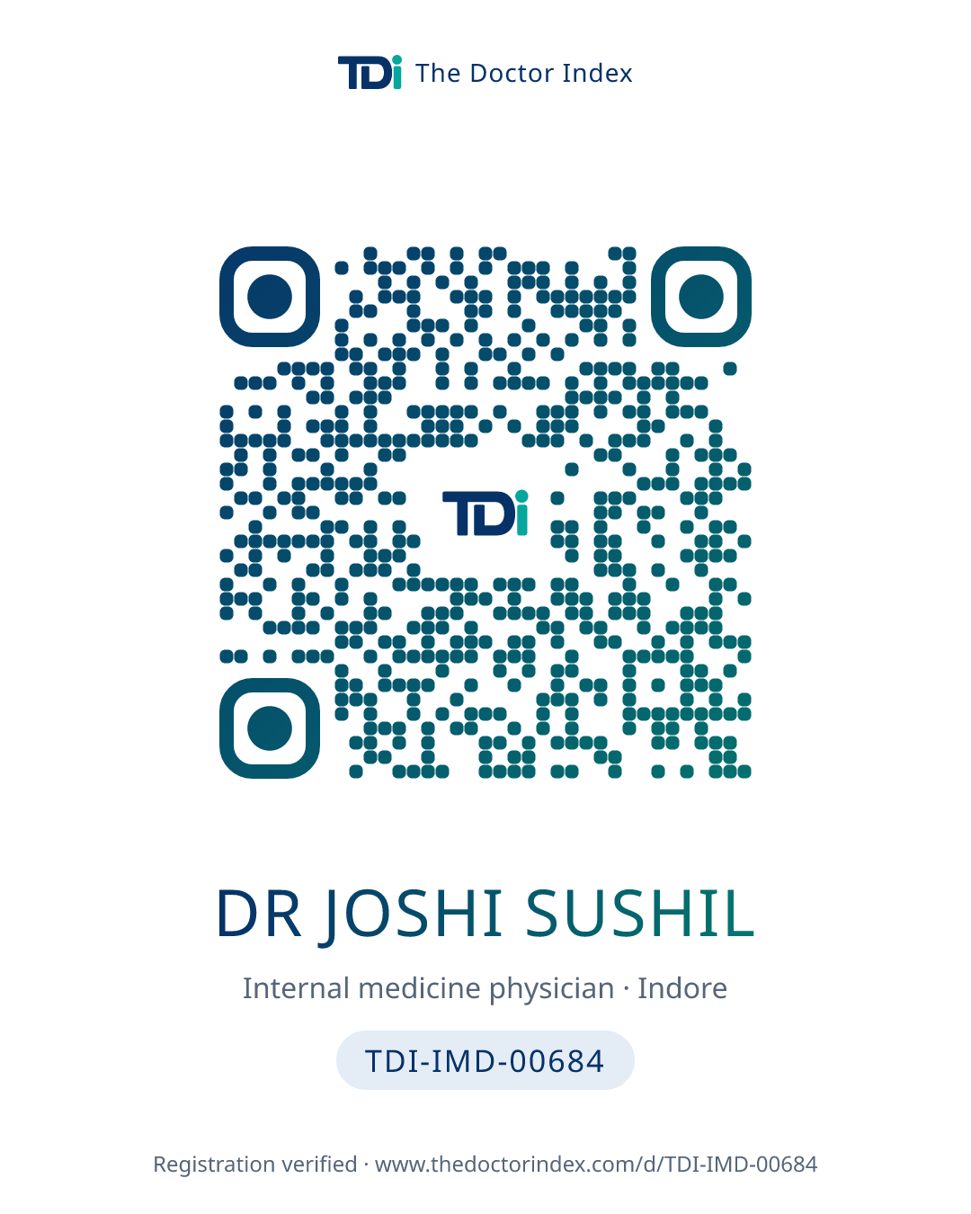 QR card for Dr Joshi Sushil, TDI-IMD-00684