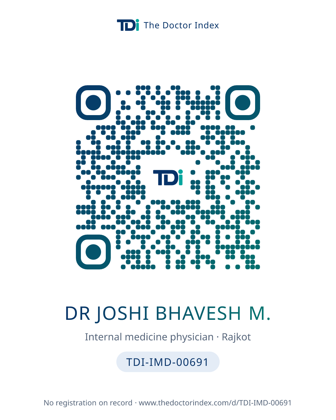 QR card for Dr Joshi Bhavesh M., TDI-IMD-00691