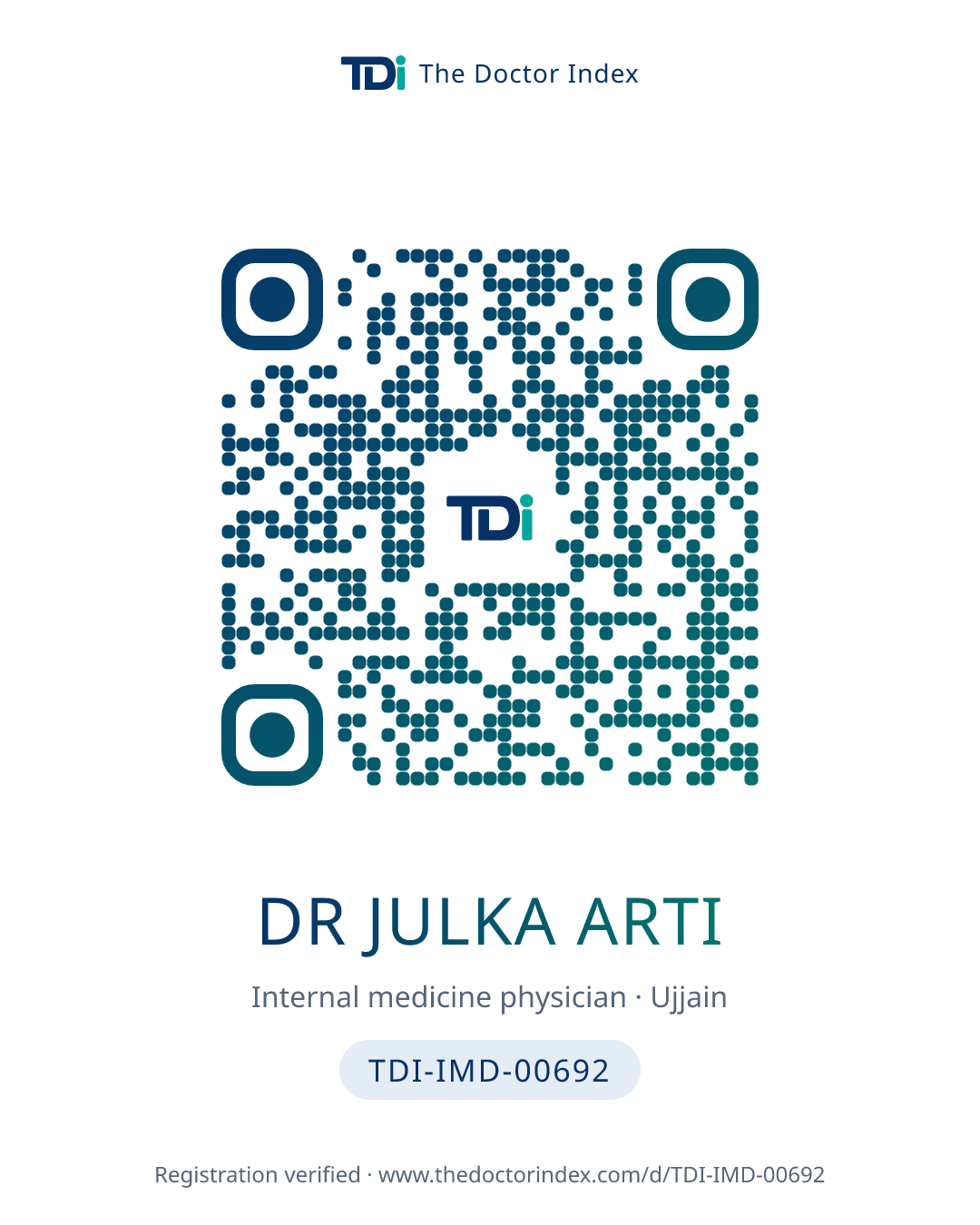 QR card for Dr Julka Arti, TDI-IMD-00692