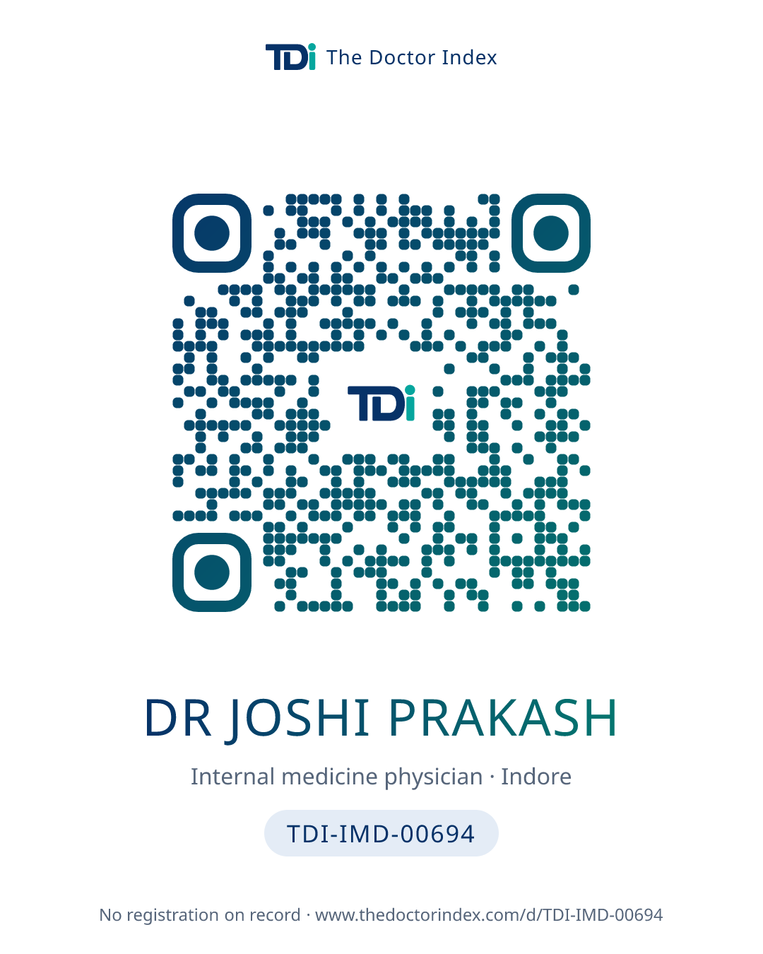 QR card for Dr Joshi Prakash, TDI-IMD-00694