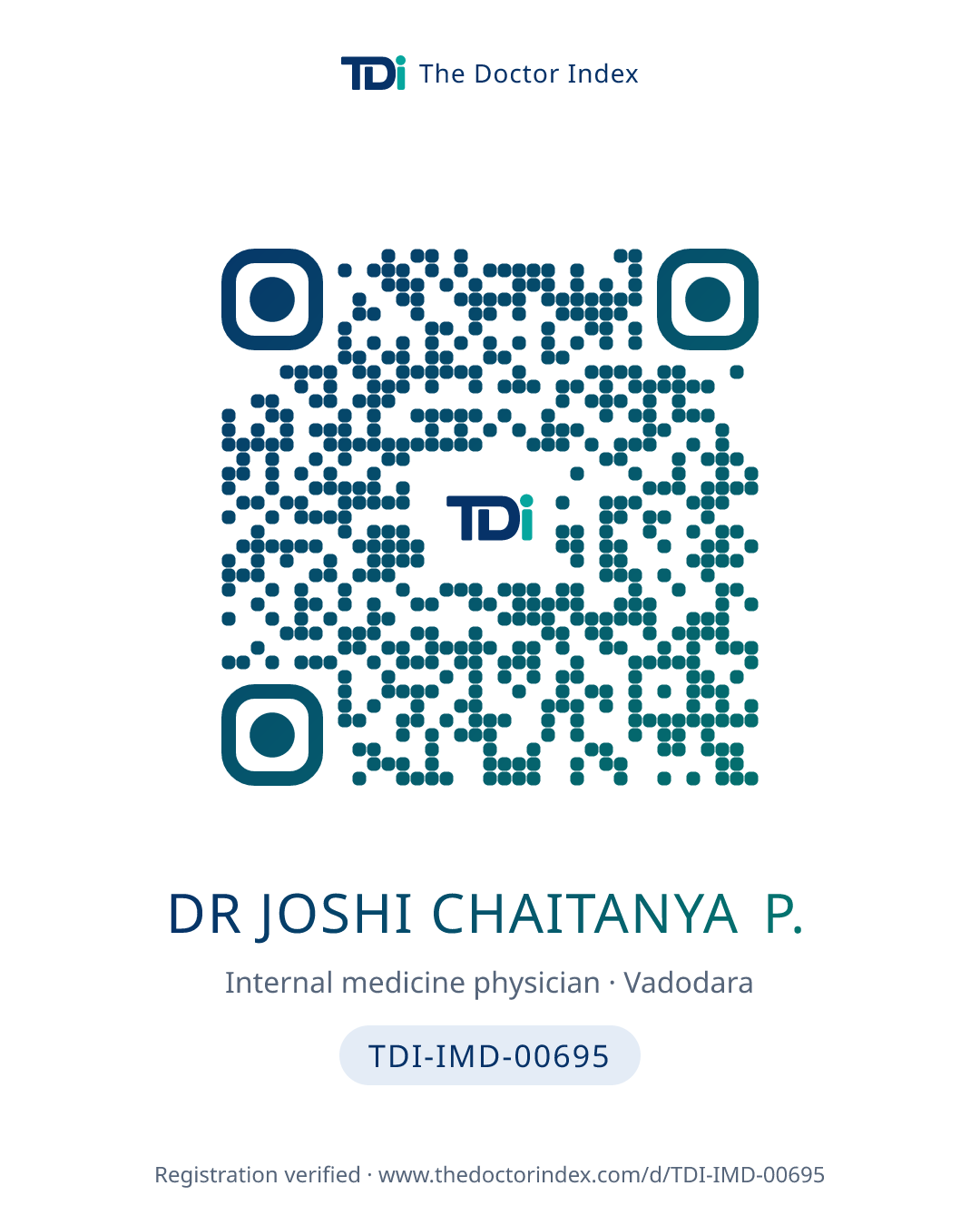 QR card for Dr Joshi Chaitanya P., TDI-IMD-00695