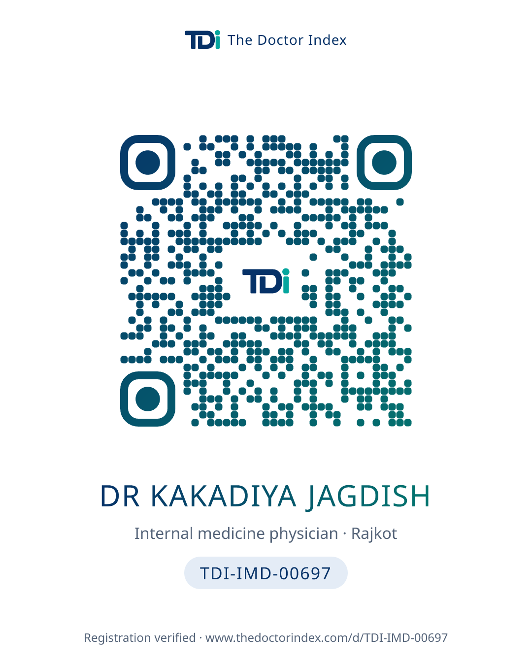 QR card for Dr Kakadiya Jagdish, TDI-IMD-00697