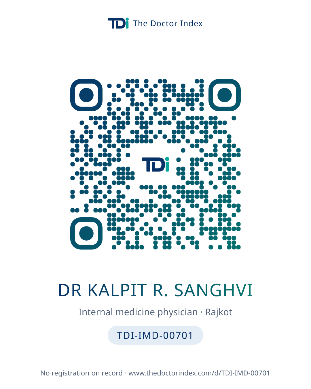 QR card for Dr Kalpit R. Sanghvi, TDI-IMD-00701