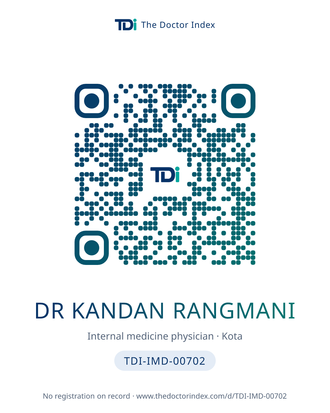 QR card for Dr Kandan Rangmani, TDI-IMD-00702