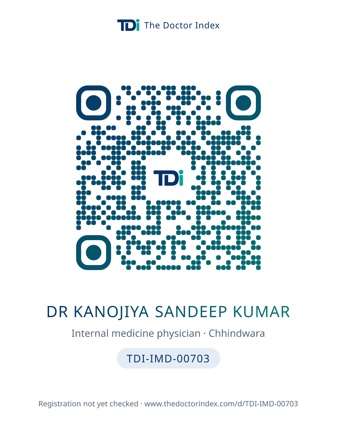 QR card for Dr Kanojiya Sandeep Kumar, TDI-IMD-00703