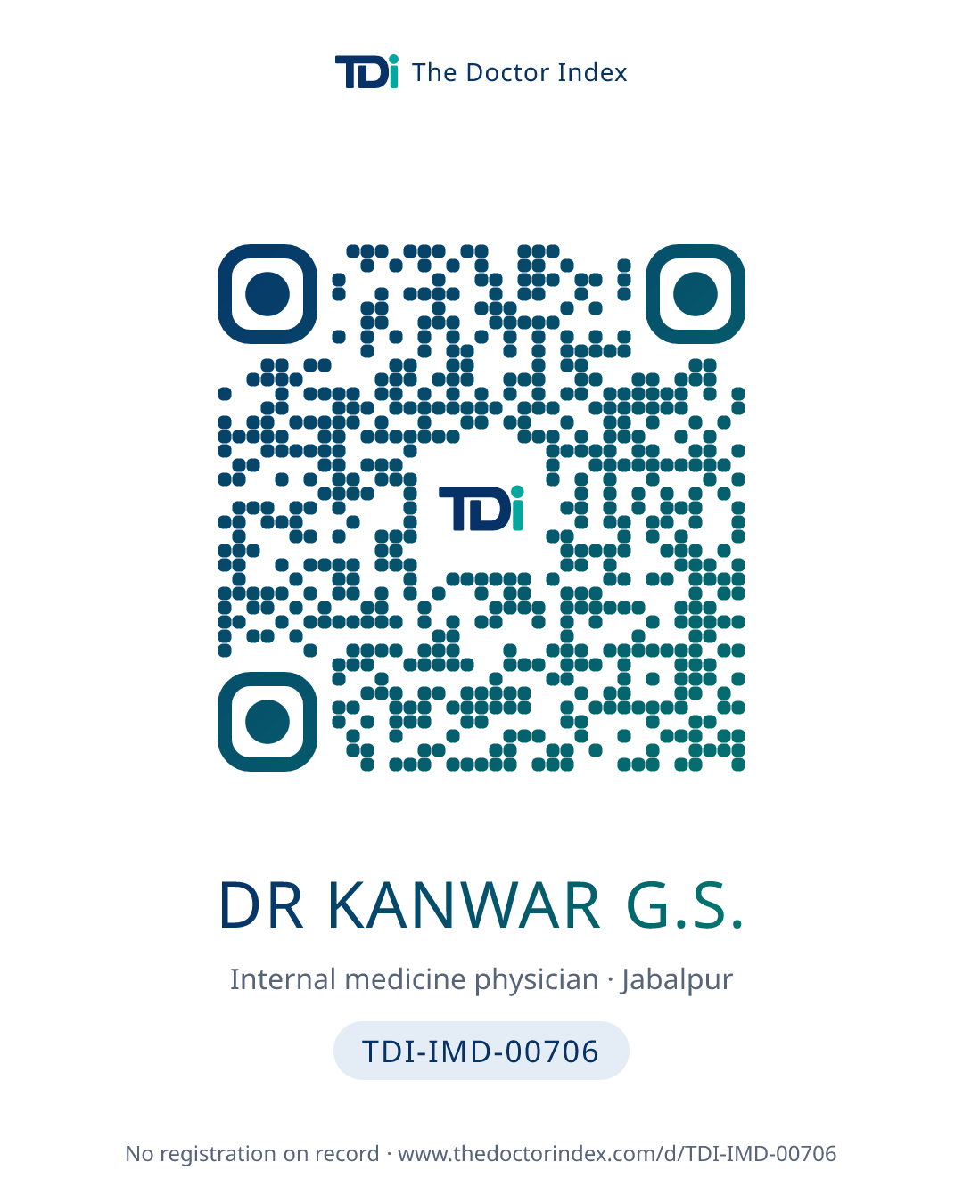 QR card for Dr Kanwar G.S., TDI-IMD-00706