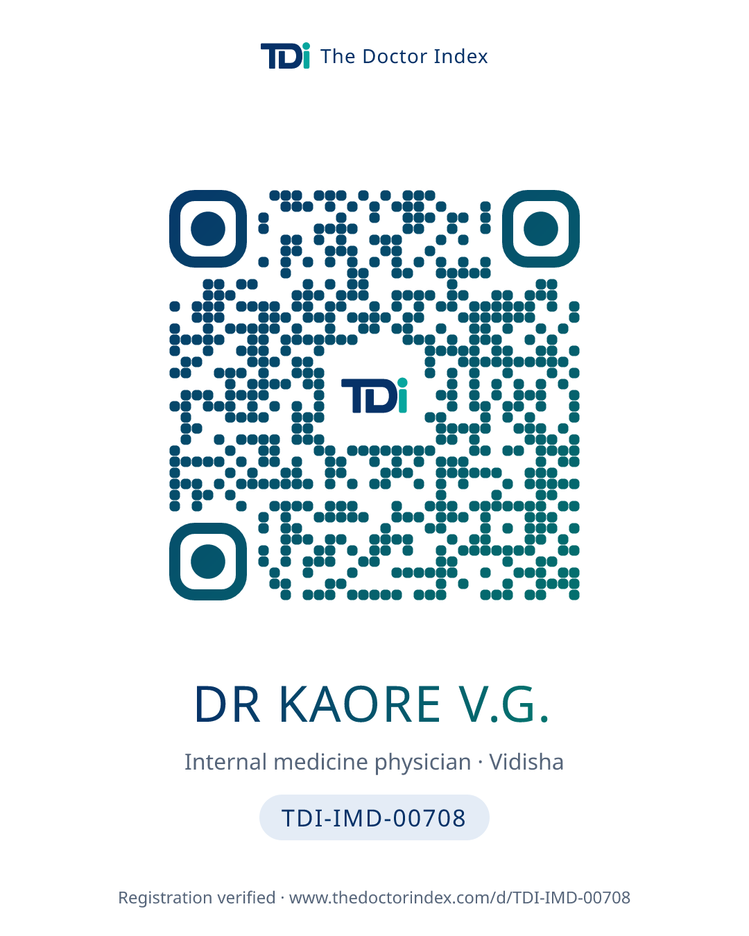 QR card for Dr Kaore V.G., TDI-IMD-00708