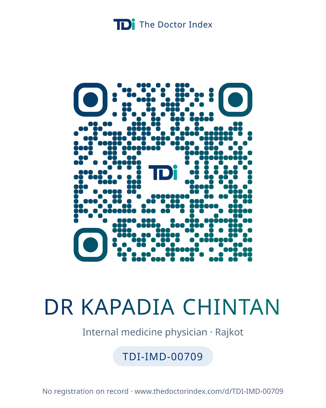 QR card for Dr Kapadia Chintan, TDI-IMD-00709
