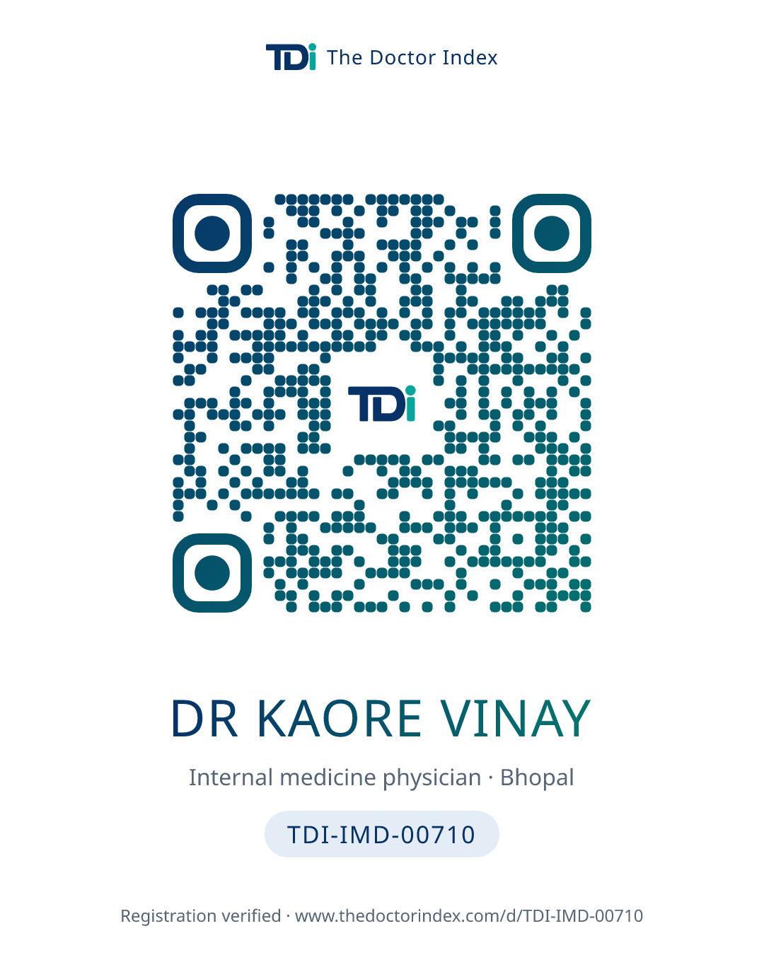 QR card for Dr Kaore Vinay, TDI-IMD-00710