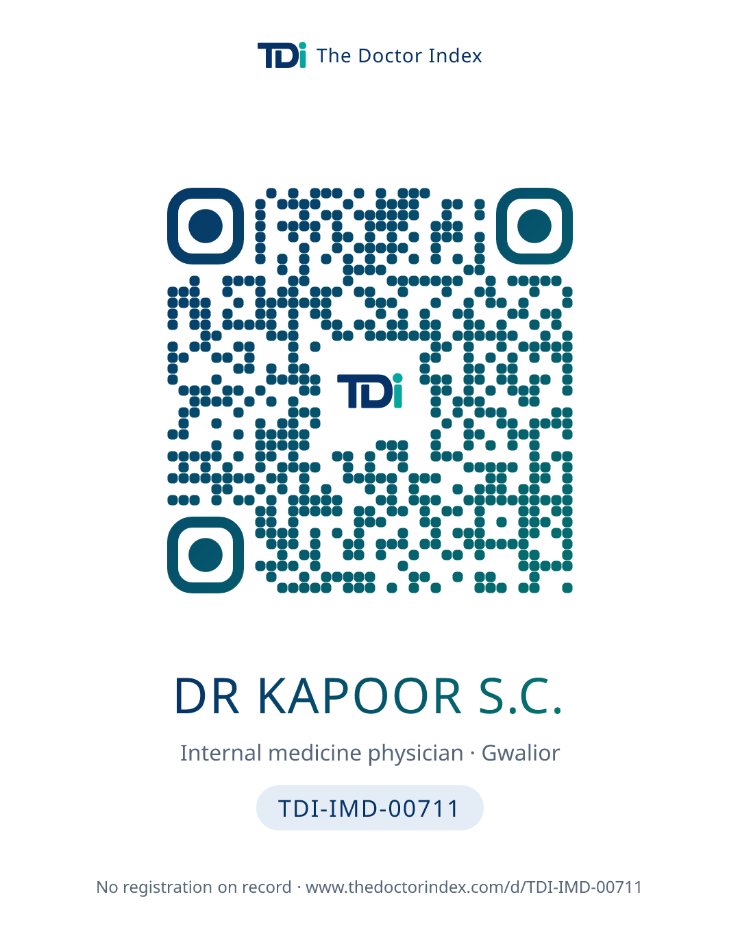 QR card for Dr Kapoor S.C., TDI-IMD-00711