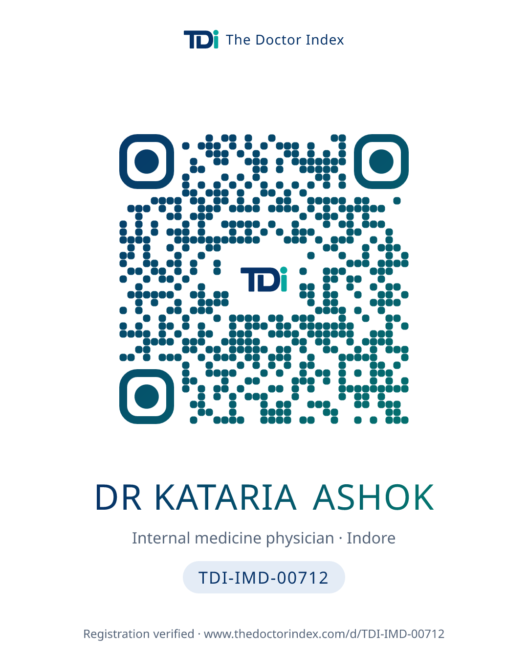 QR card for Dr Kataria Ashok, TDI-IMD-00712
