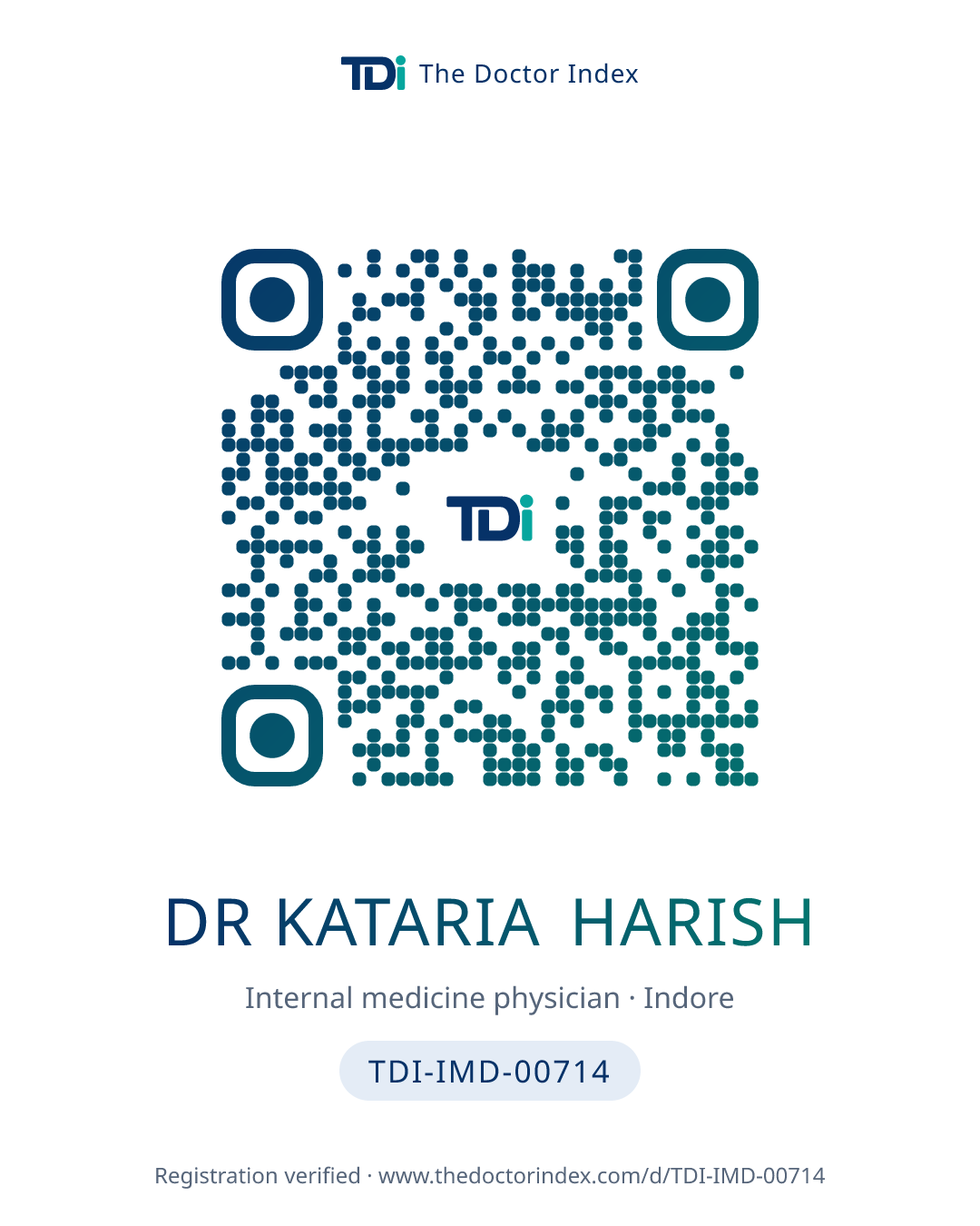 QR card for Dr Kataria Harish, TDI-IMD-00714