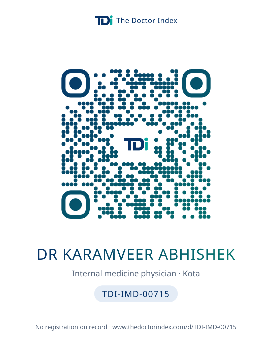 QR card for Dr Karamveer Abhishek, TDI-IMD-00715