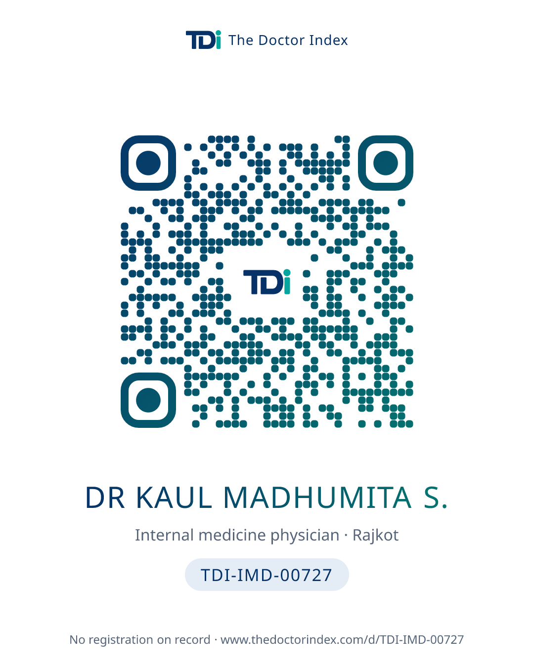 QR card for Dr Kaul Madhumita S., TDI-IMD-00727