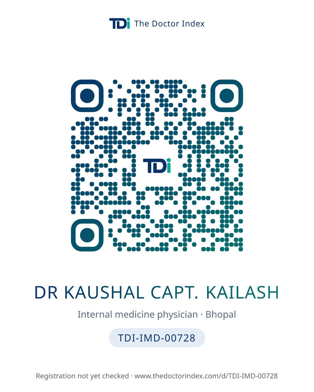 QR card for Dr Kaushal Capt. Kailash, TDI-IMD-00728