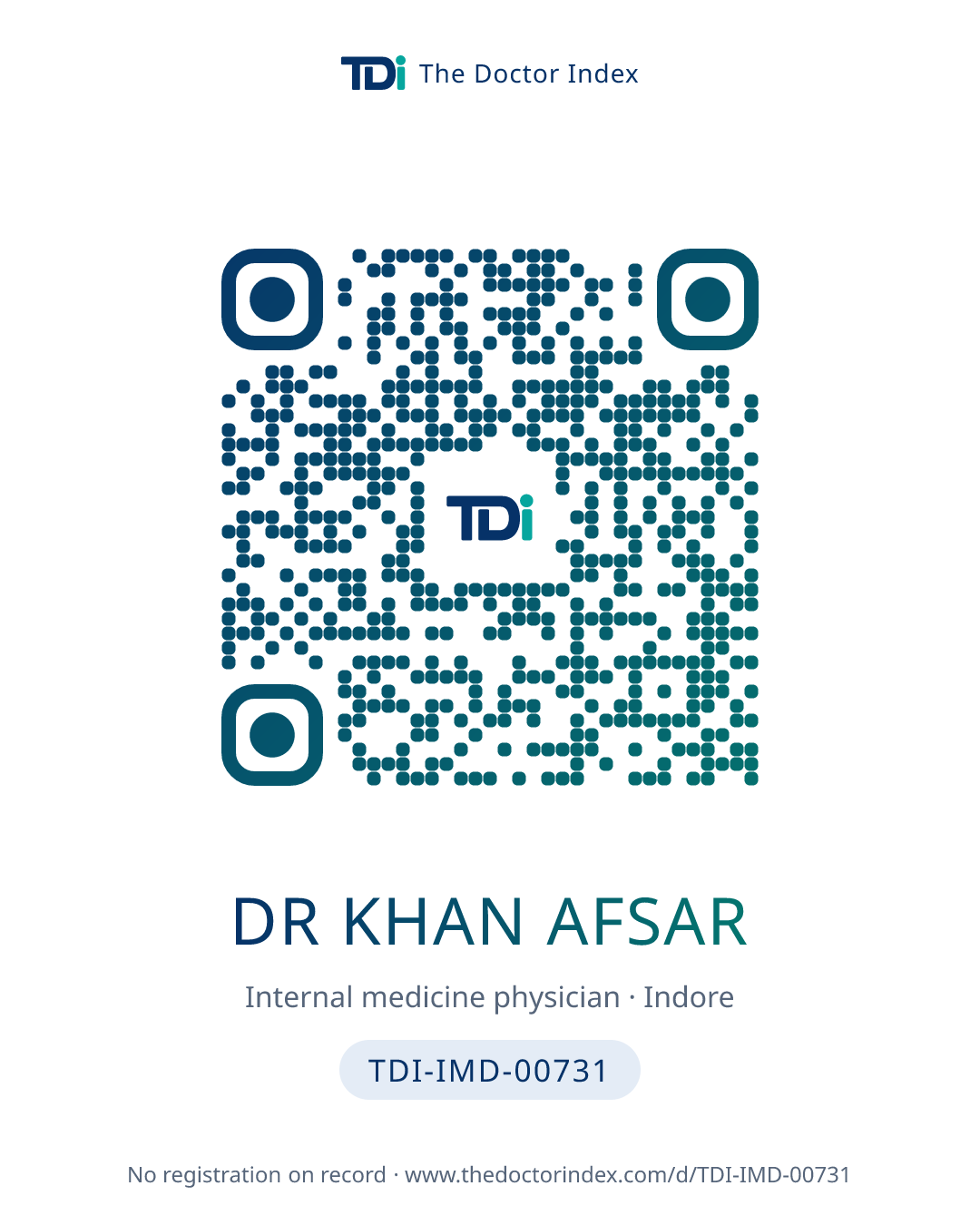 QR card for Dr Khan Afsar, TDI-IMD-00731