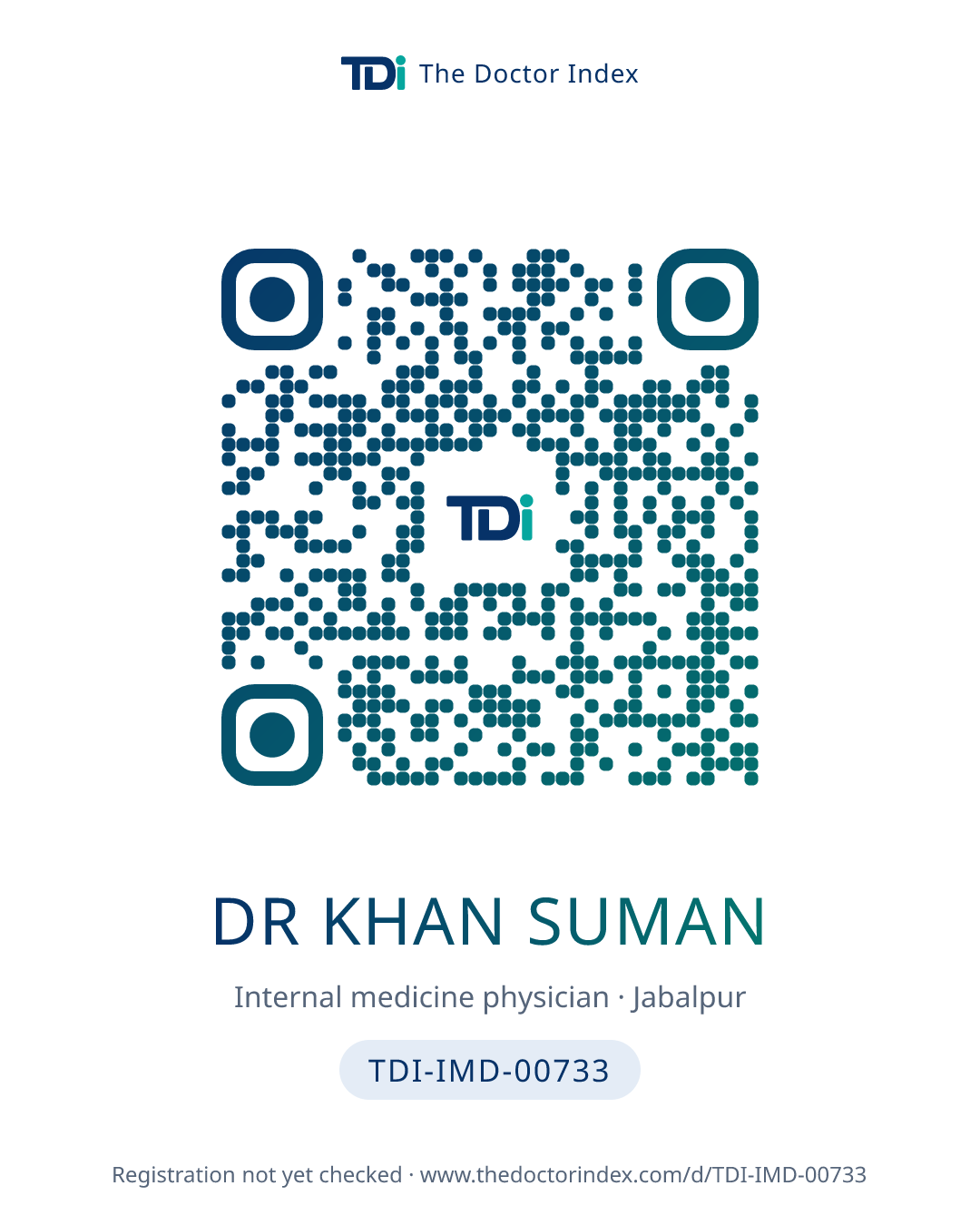 QR card for Dr Khan Suman, TDI-IMD-00733