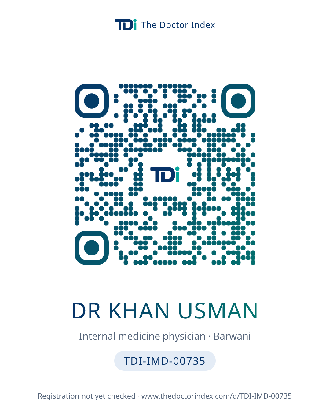 QR card for Dr Khan Usman, TDI-IMD-00735