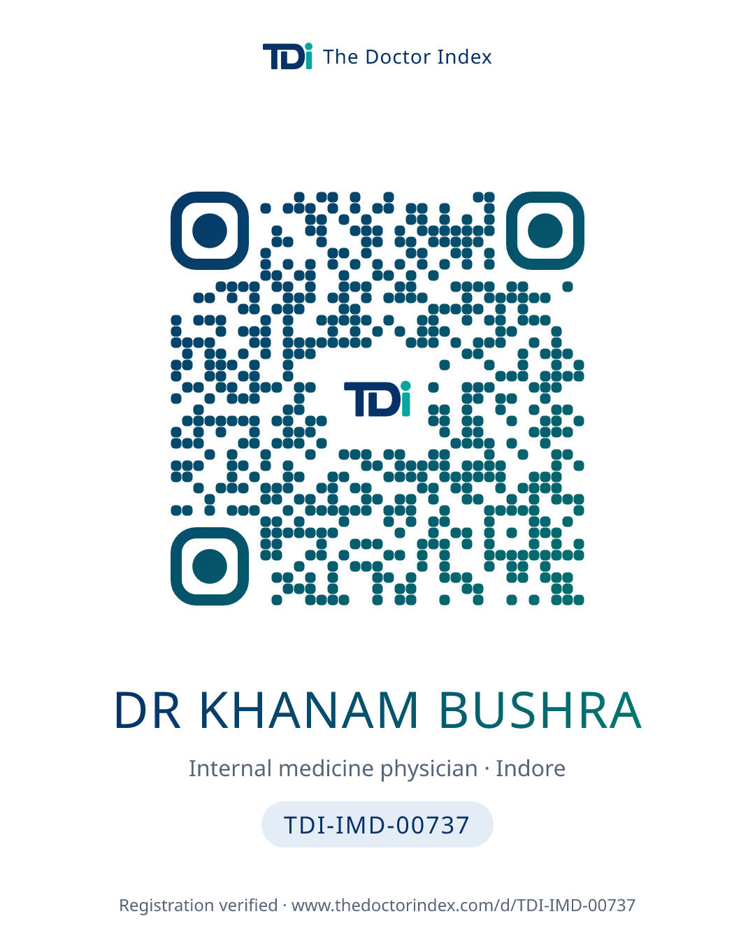 QR card for Dr Khanam Bushra, TDI-IMD-00737