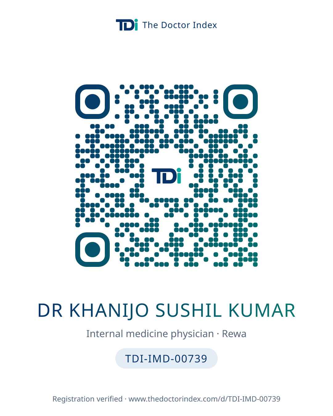QR card for Dr Khanijo Sushil Kumar, TDI-IMD-00739