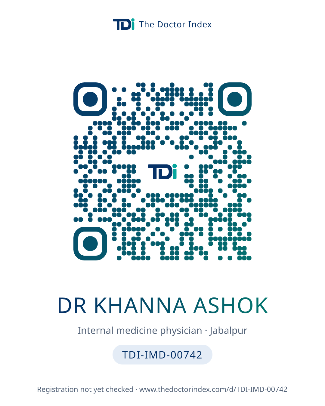 QR card for Dr Khanna Ashok, TDI-IMD-00742