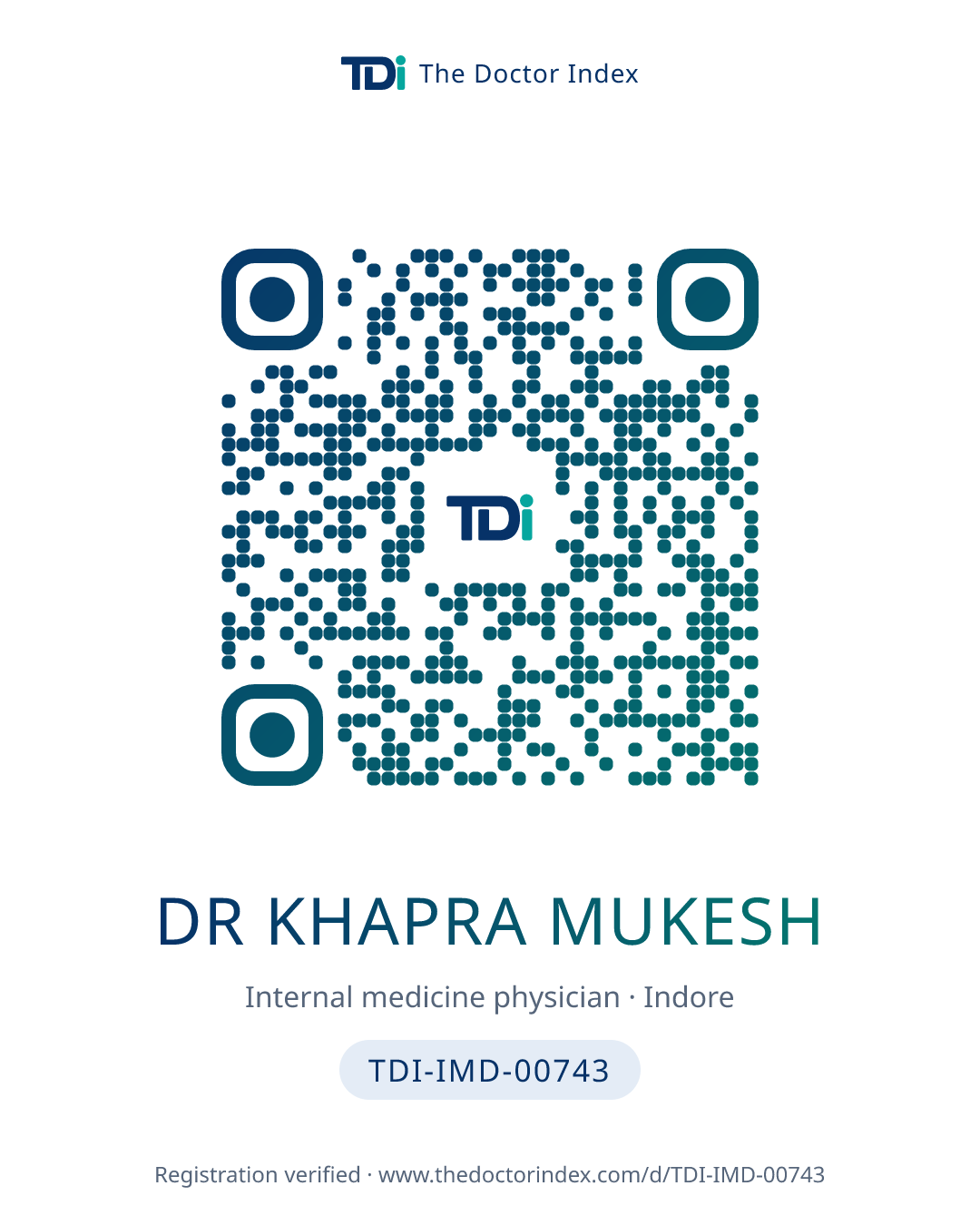 QR card for Dr Khapra Mukesh, TDI-IMD-00743