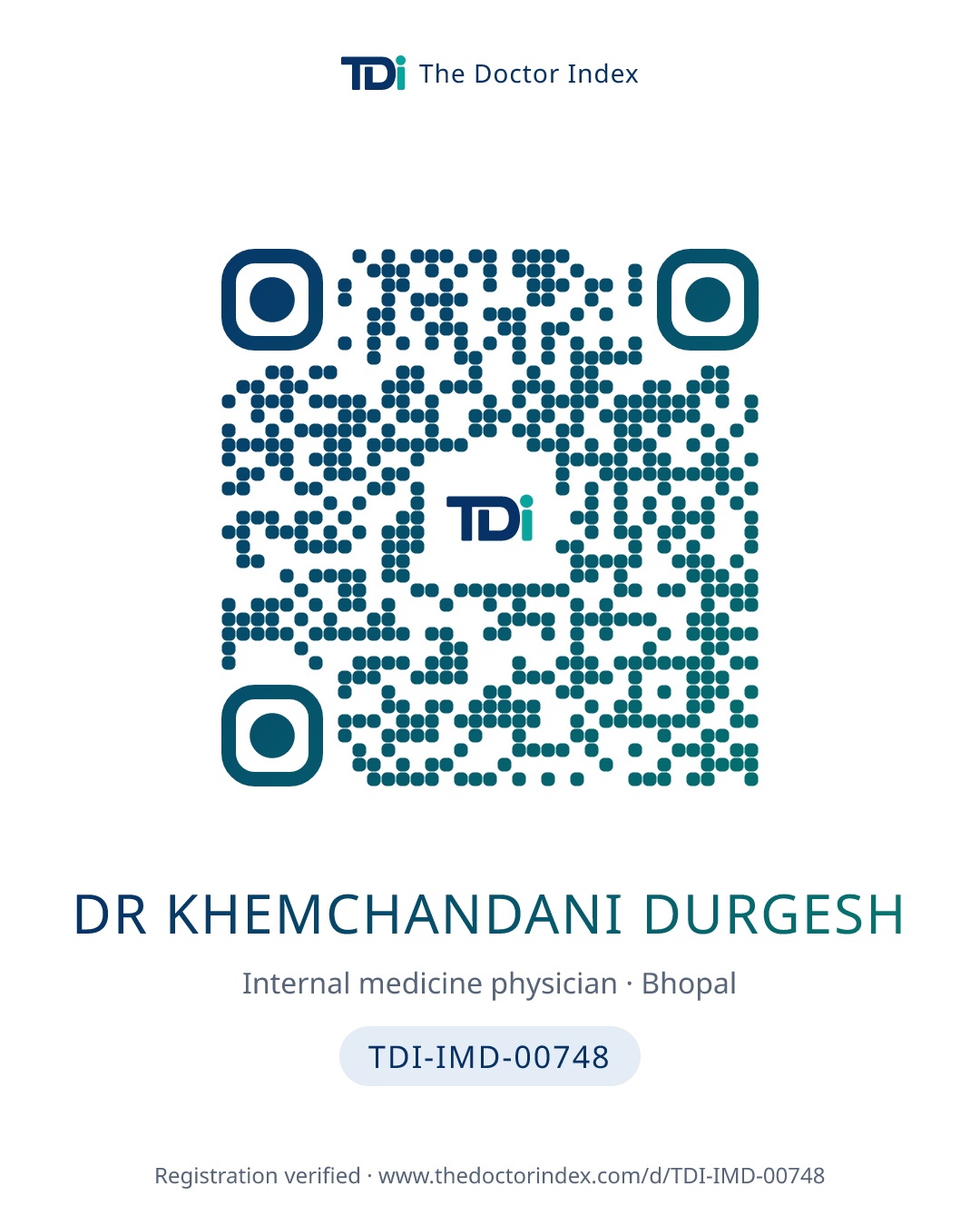 QR card for Dr Khemchandani Durgesh, TDI-IMD-00748