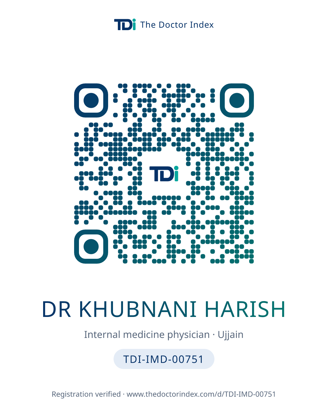 QR card for Dr Khubnani Harish, TDI-IMD-00751