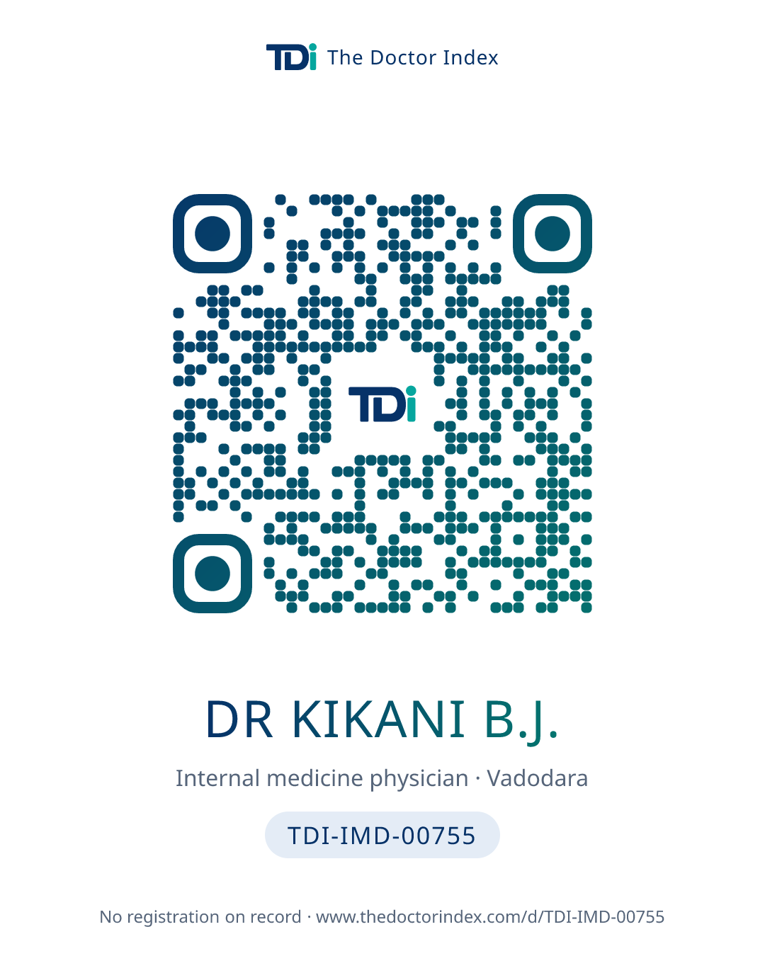 QR card for Dr Kikani B.J., TDI-IMD-00755
