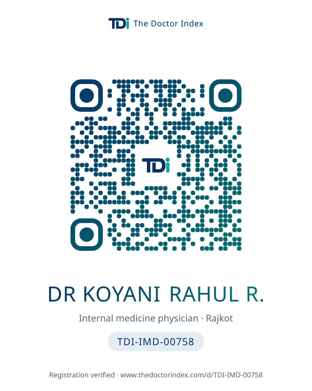 QR card for Dr Koyani Rahul R., TDI-IMD-00758