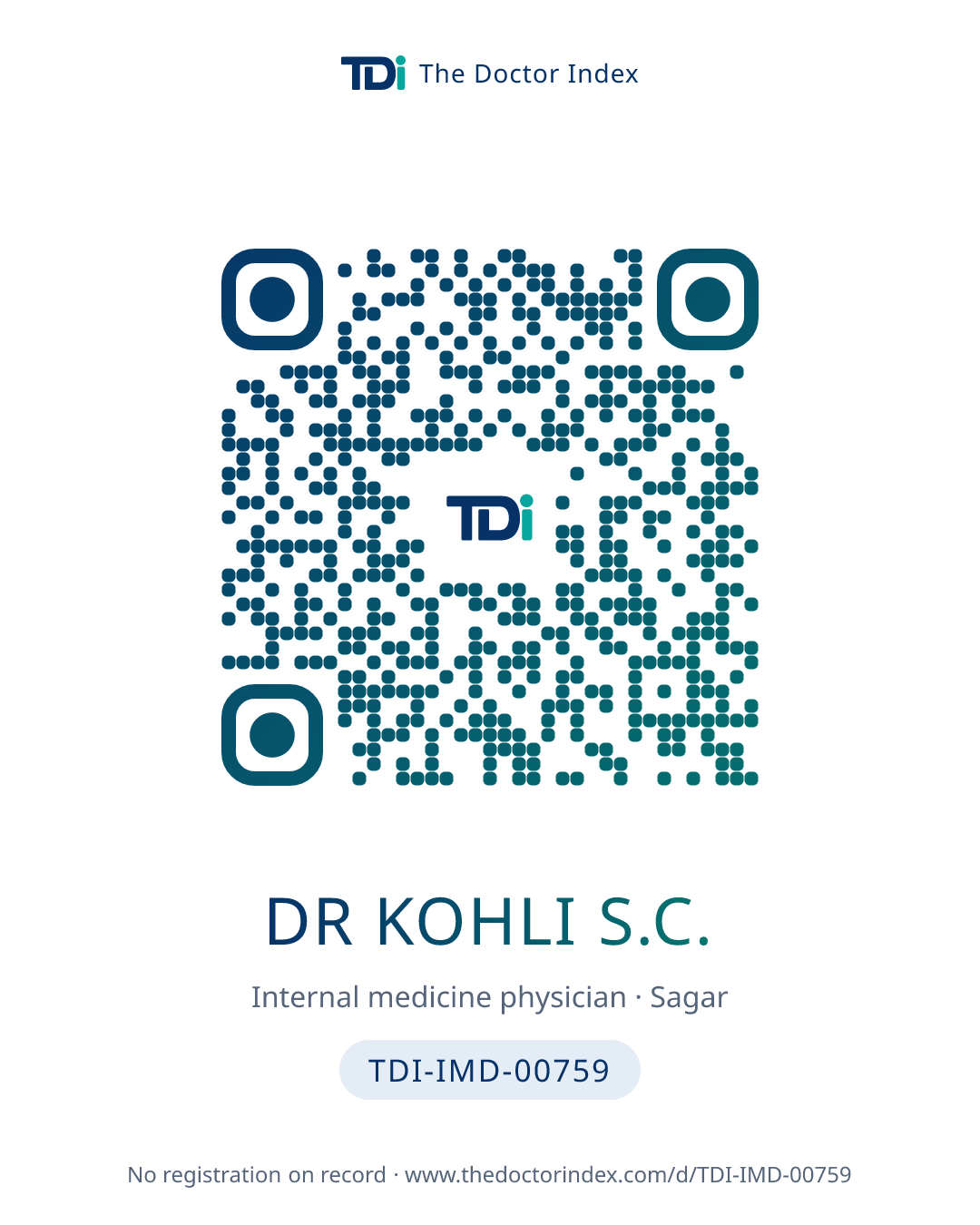 QR card for Dr Kohli S.C., TDI-IMD-00759
