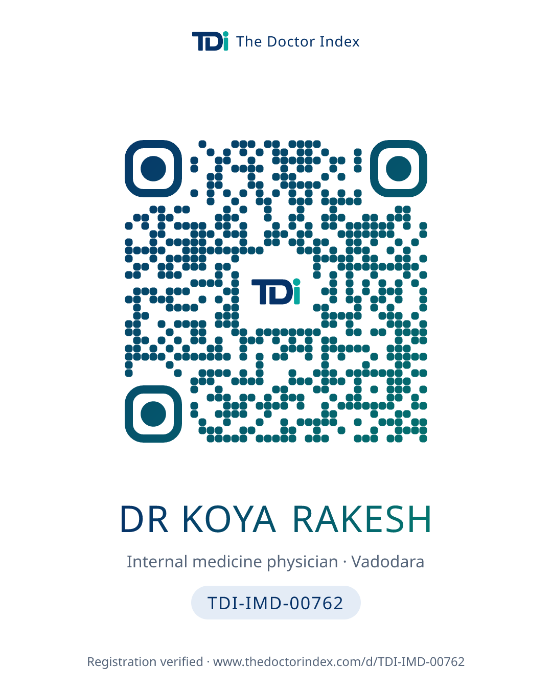 QR card for Dr Koya Rakesh, TDI-IMD-00762
