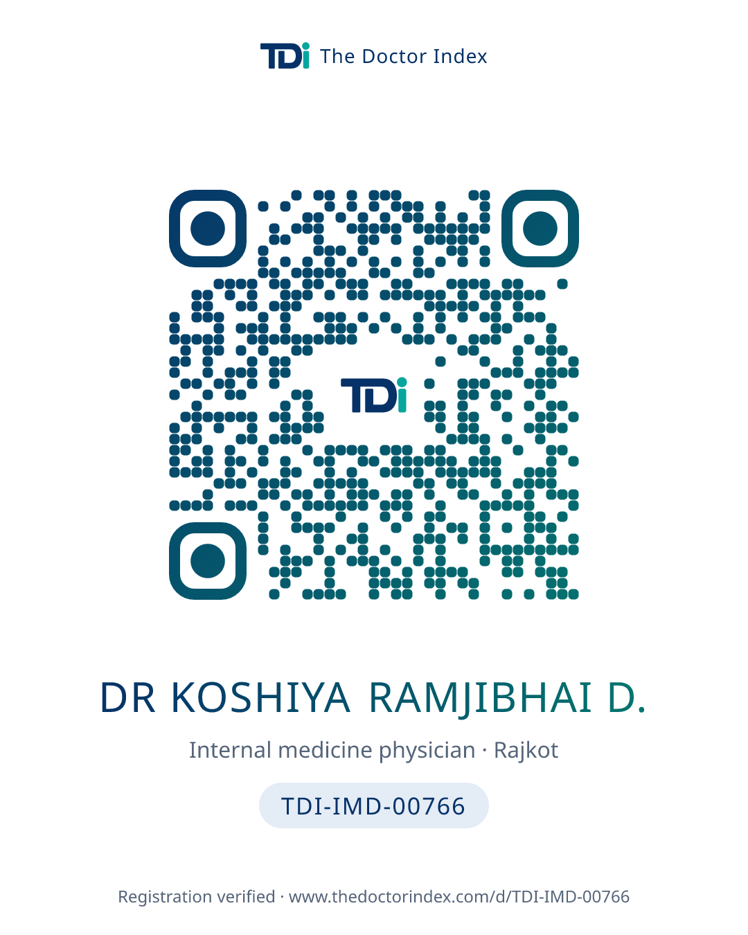 QR card for Dr Koshiya Ramjibhai D., TDI-IMD-00766